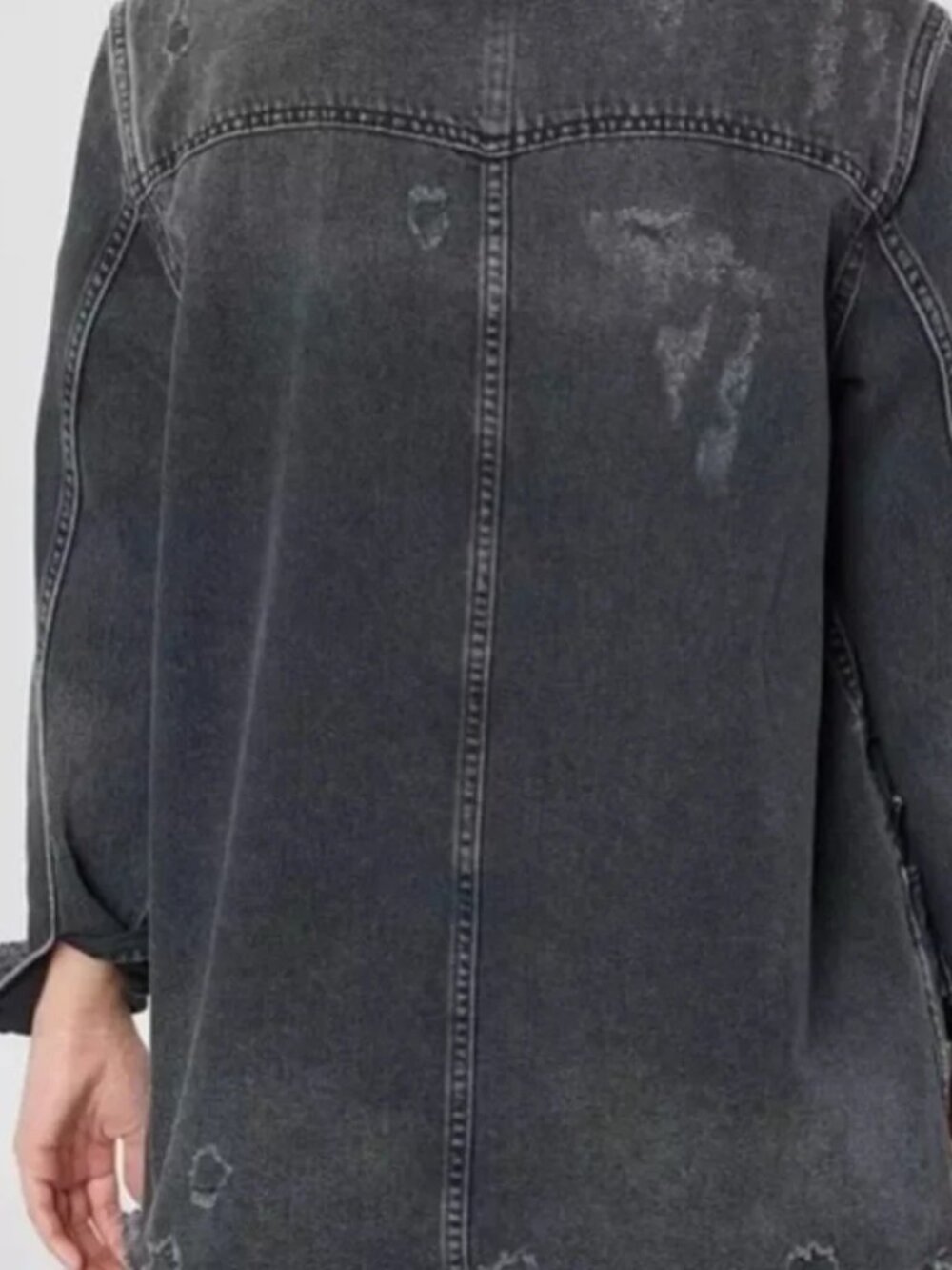 Free People Washed Black Distressed Oversized Denim Jacket - Picture 5 of 11